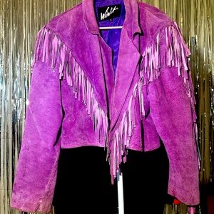 Vintage Winlet Purple leather fringe jacket Large